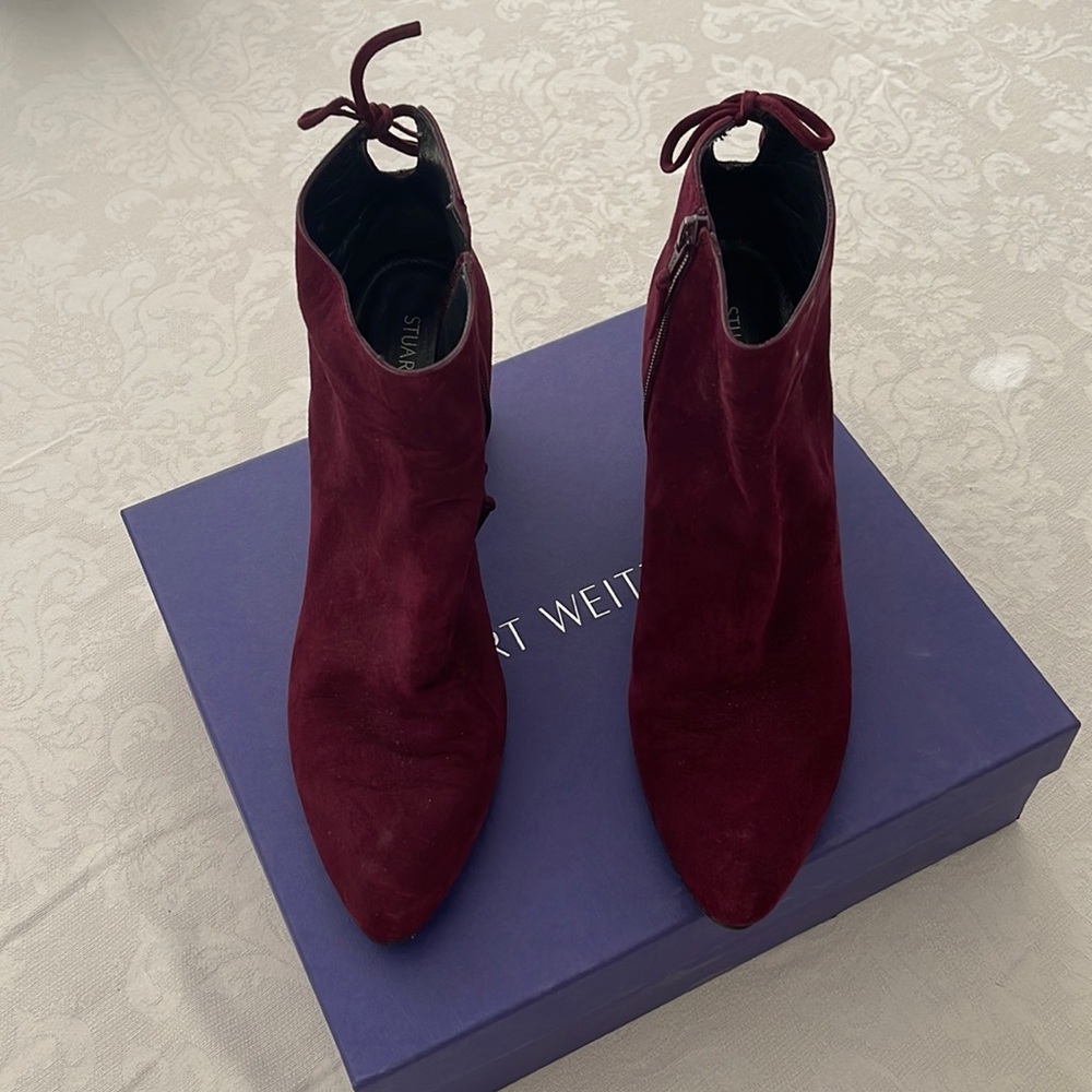 Stuart Weitzman Lofty Bourdeaux Wine Suede Bootie